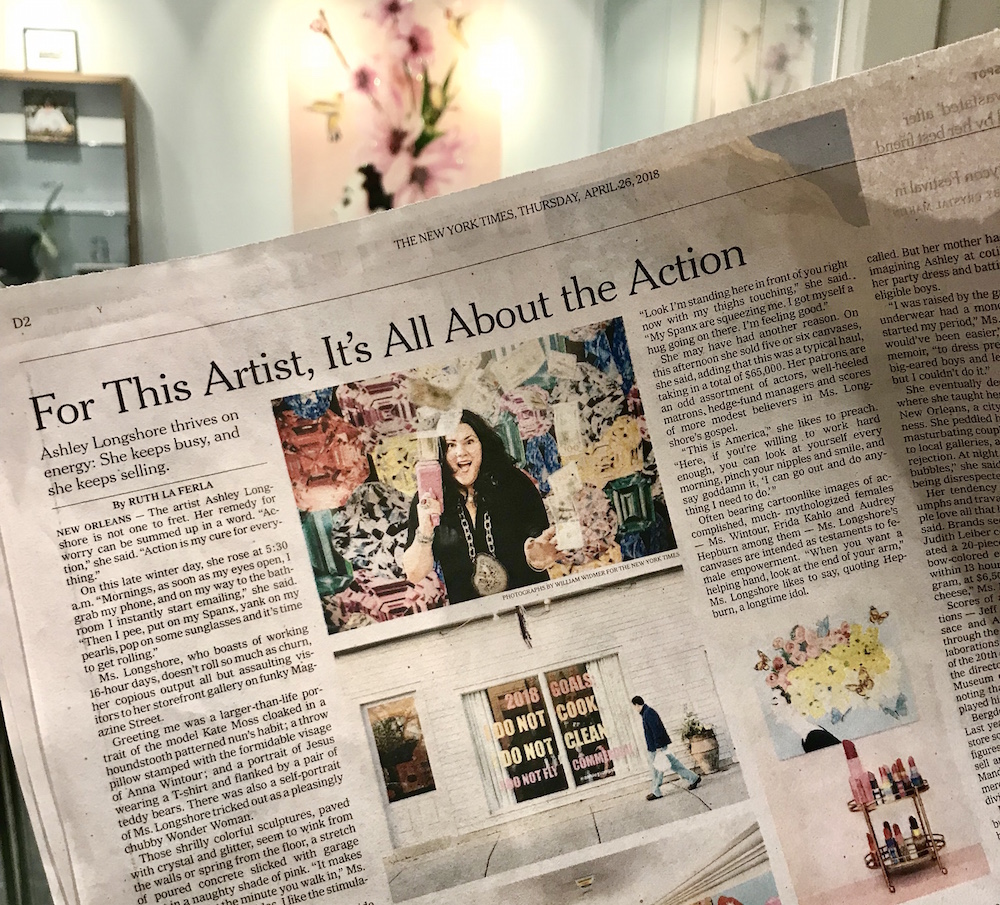 New York Times April 2018 article featuring Ashley Longshore, Lisa Burwell and VIE magazine