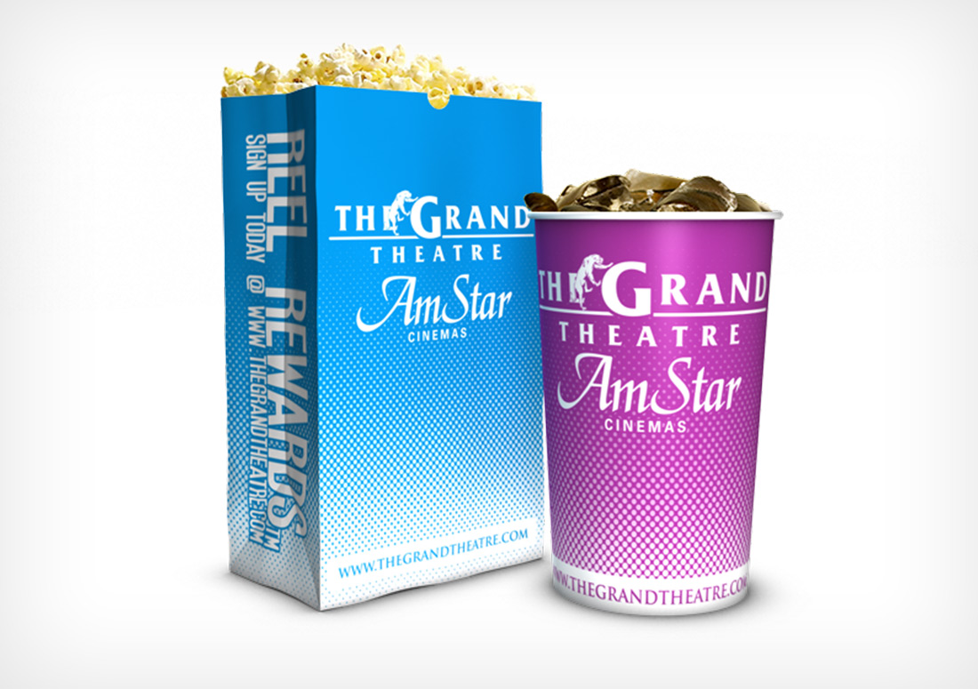 Reel Rewards Cup and Popcorn Bag Design packaging branding